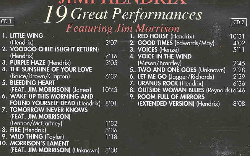Jimi Hendrix - 19 Great Performances ( 2 CD Set ) ( Unreleased tracks Featuring Jim Morrison )