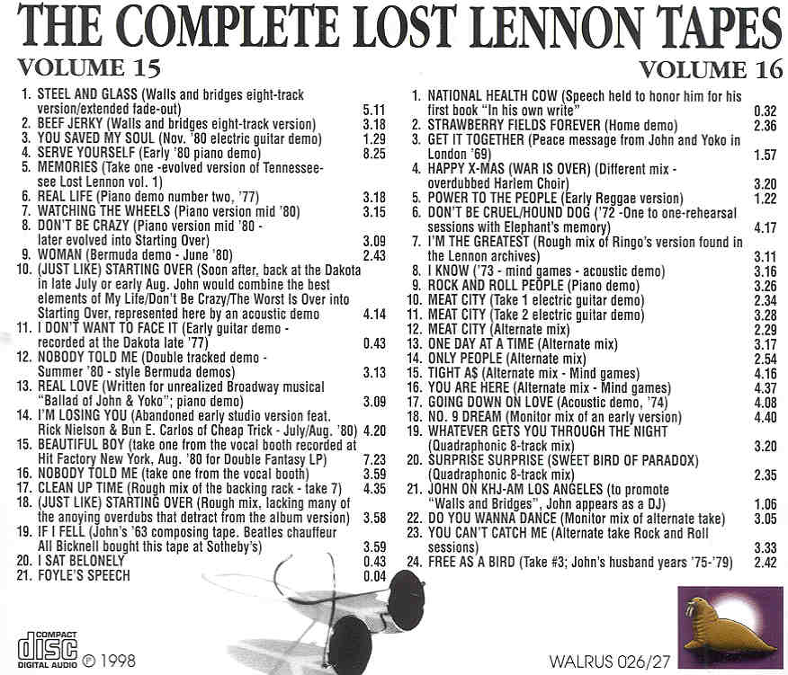 John Lennon - Complete Lost Lennon's Tapes Vols 15 & 16  ( Walrus )