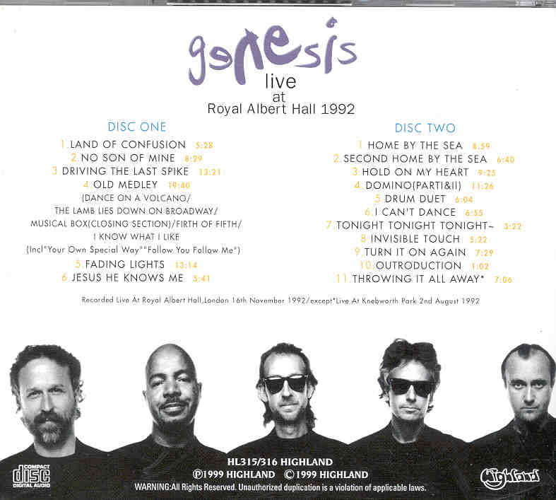 P. Gabriel  /  GENESIS  /  P. Collins - Never Forget Jesus  ( Highland )( Royal Albert Hall , London , UK , Nov 16th , 1992 ) ( 2 CD SET )