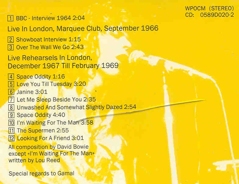 David Bowie - The London Tapes ( WPOCM ) ( Marquee Club , London , September 1966 )