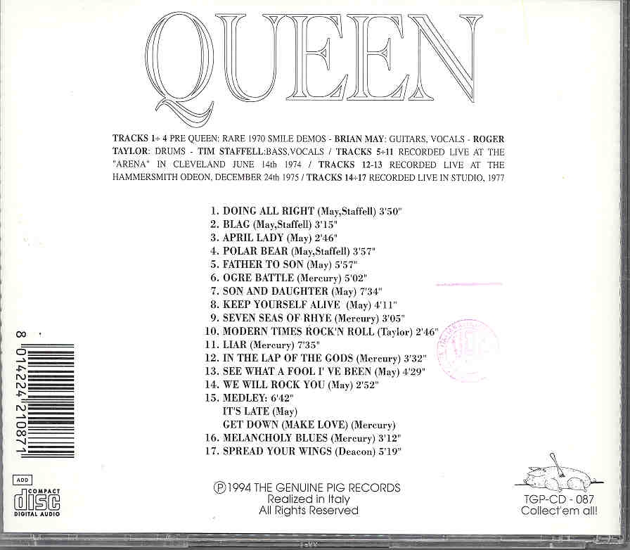 Queen - Rarities 1970 - 1977 ( Swingin' Pig Recs. ) - Thecdbunker