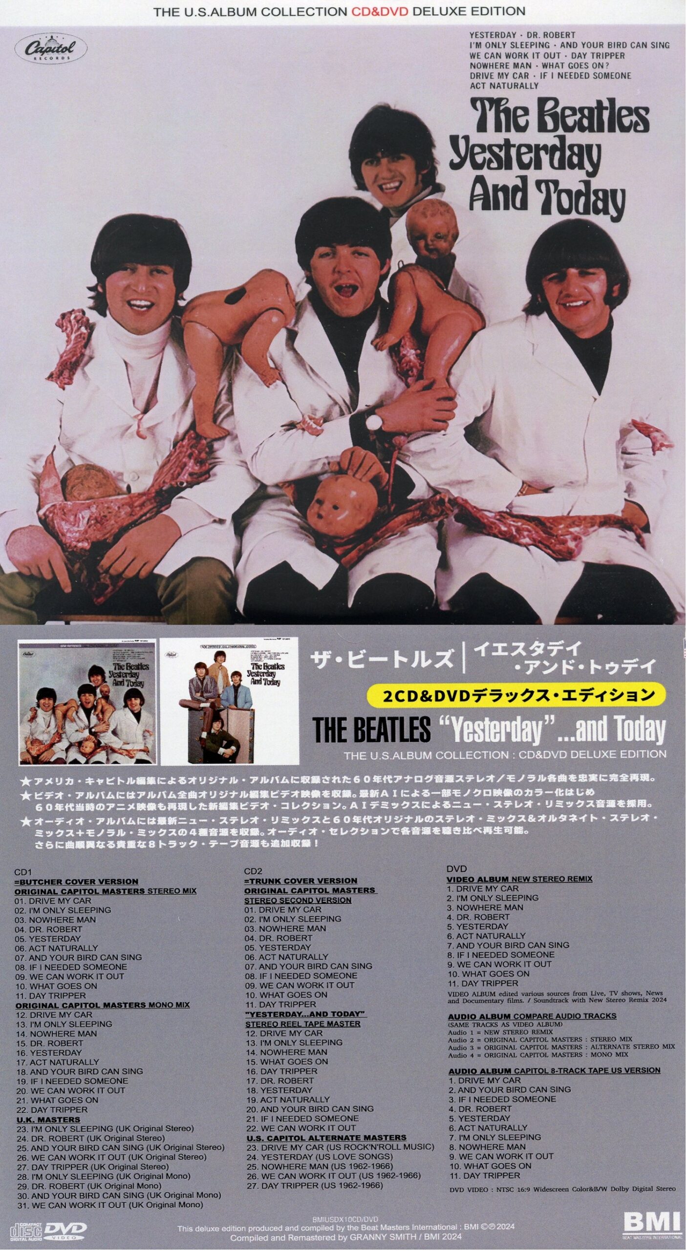 THE BEATLES - Yesterday And Today Deluxe Collection ( 2 CD-1 DVD ) ( 2025 BMI ) ( Butcher And Trunk Cover Versions, Mono And Stereo, US and UK Mixes plus 8 Track Tapes and more )