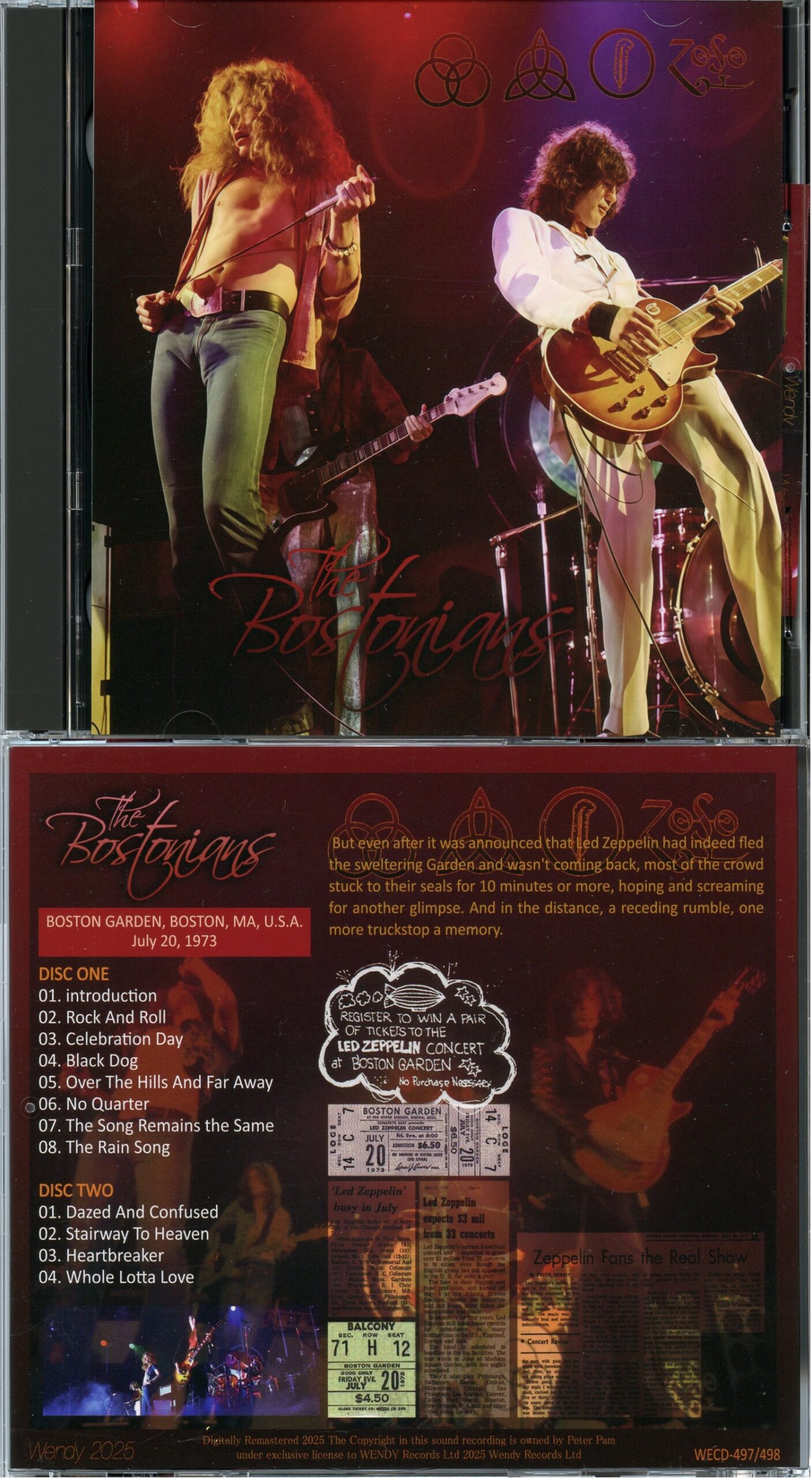 LED ZEPPELIN - The Bostonians 1973 ( 2 CD ) ( WENDY ) ( Boston Gardens, Boston, MA, USA, July 20th, 1973 )